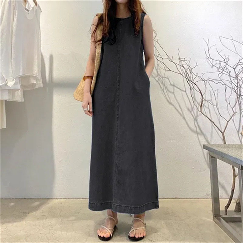 ファッショナブルなロングドレス、ラウンドネック、ノースリーブ - Street Fashion Shanghai のレビューと価格