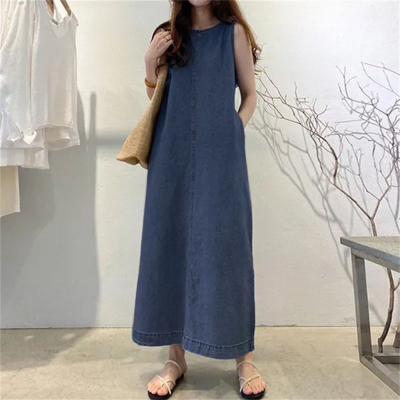 ファッショナブルなロングドレス、ラウンドネック、ノースリーブ - Street Fashion Shanghai のレビューと価格