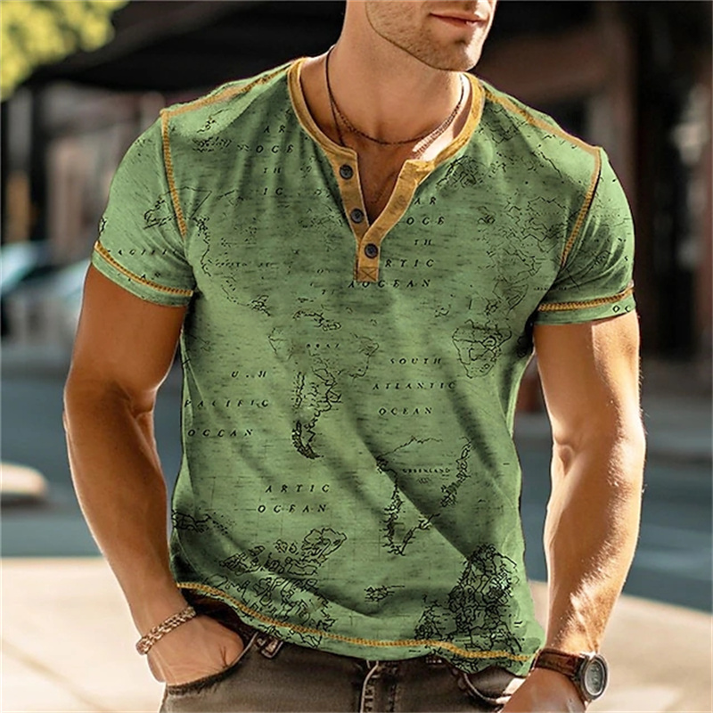 メンズヘンリーシャツ 面白い3DプリントTシャツ ストリート - Street Summer Fashion のレビューと価格