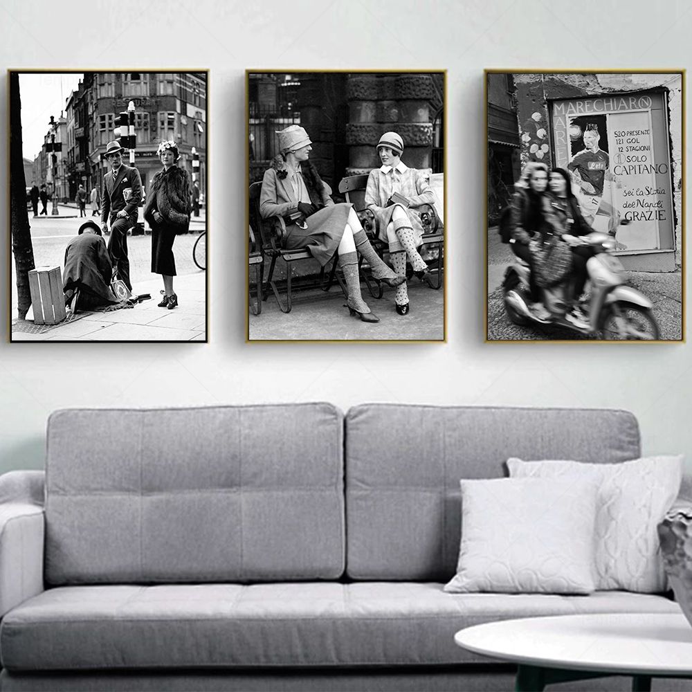 ヴィンテージプリントのポスター,壁画,黒と白の写真,リビング - Street Fashion Paris のレビューと価格