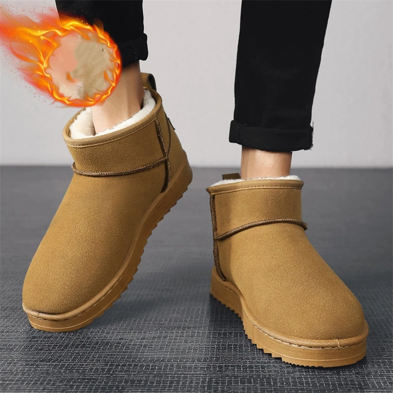 メンズ用新作ブラウンスエードミニブーツ、冬用ファジースノーブ - Street Fashion Online のレビューと価格