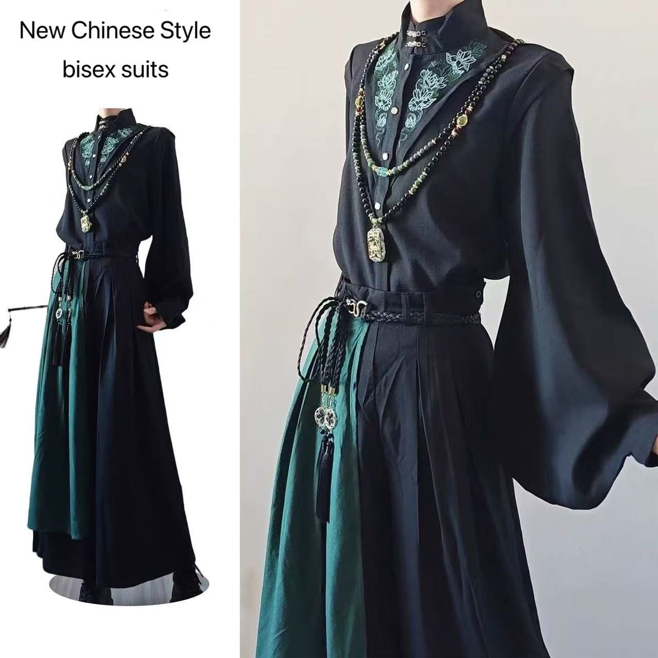 新しい中国風バイセックススーツ男性女性ダックブラック刺繍トッ - Street Fashion In Chinese のレビューと価格