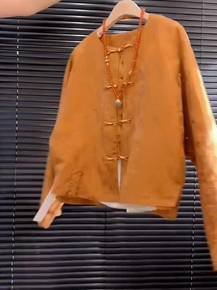 新しいハイエンドサテンオレンジ花柄刺繍ソンジントップ中国風ス - Street Fashion In Chinese のレビューと価格