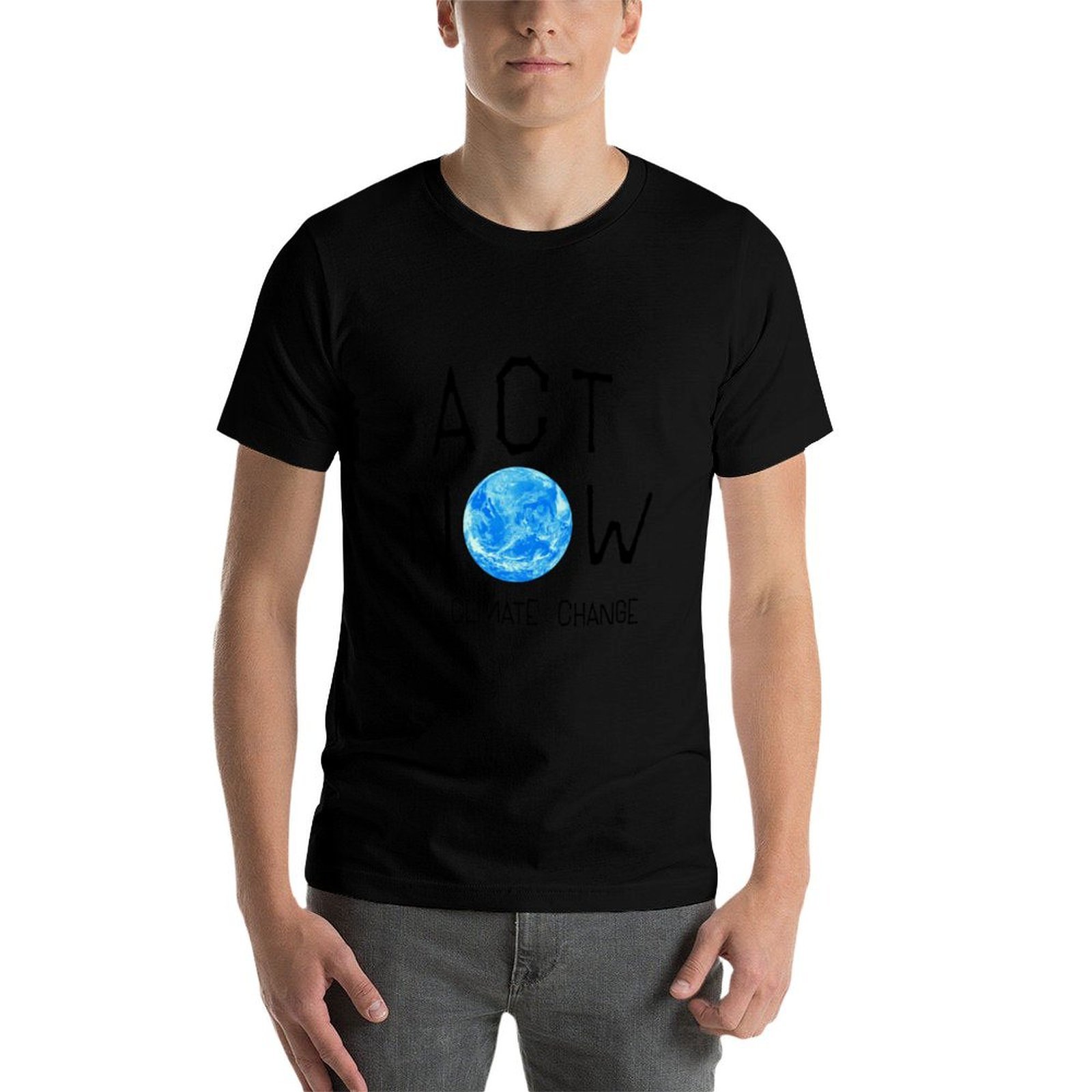 気候変動に今すぐ行動を：オリジナルの黒地に白のTシャツ、スト - Street Fashion Now のレビューと価格