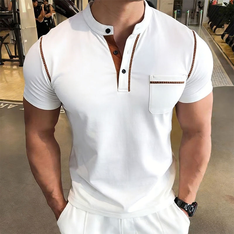 新しい夏のメンズヘンリーカラー半袖ゴルフポロシャツ個性ポケッ - Street Summer Fashion のレビューと価格